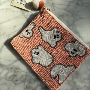 Francesca's Collections Ghost Beaded Pouch - Peach and White